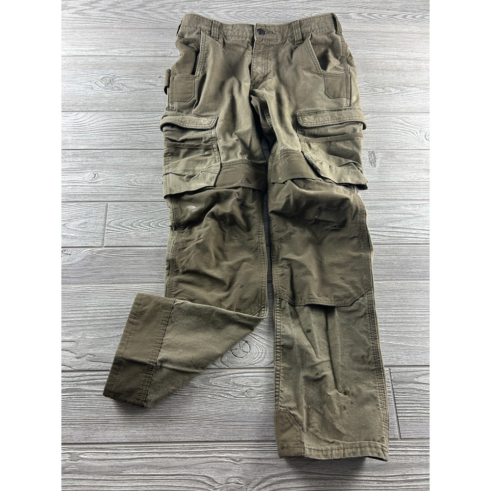 Carhartt Green Work Pants Reinforced Knees Utility Pockets Cotton for Men 31X30